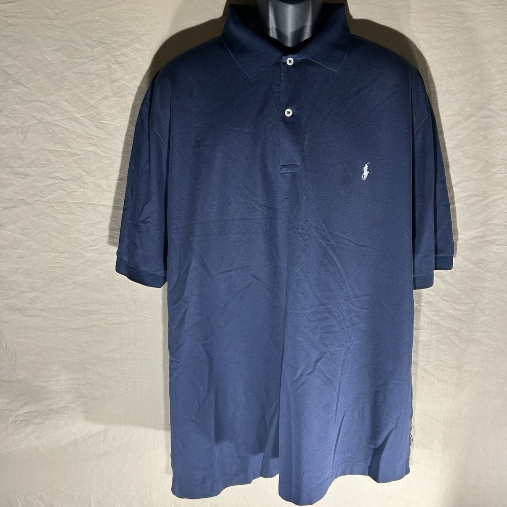 RLX Ralph‎ Lauren Performance Polo Shirt Navy Blue 3XL Pima Cotton White Pony